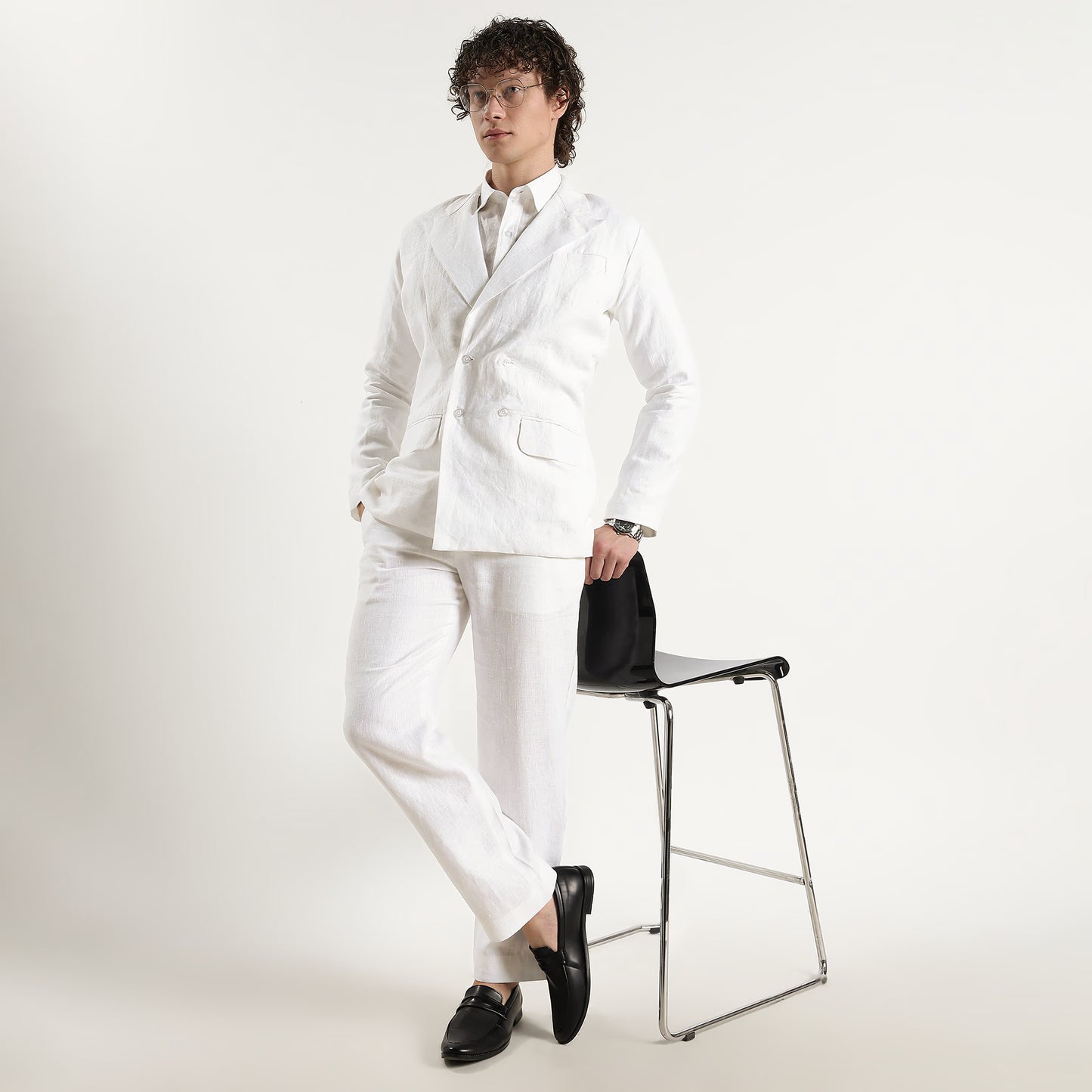 Valen – Luxury Double-Breasted 25 Lea Pure Linen Blazer – Blanc