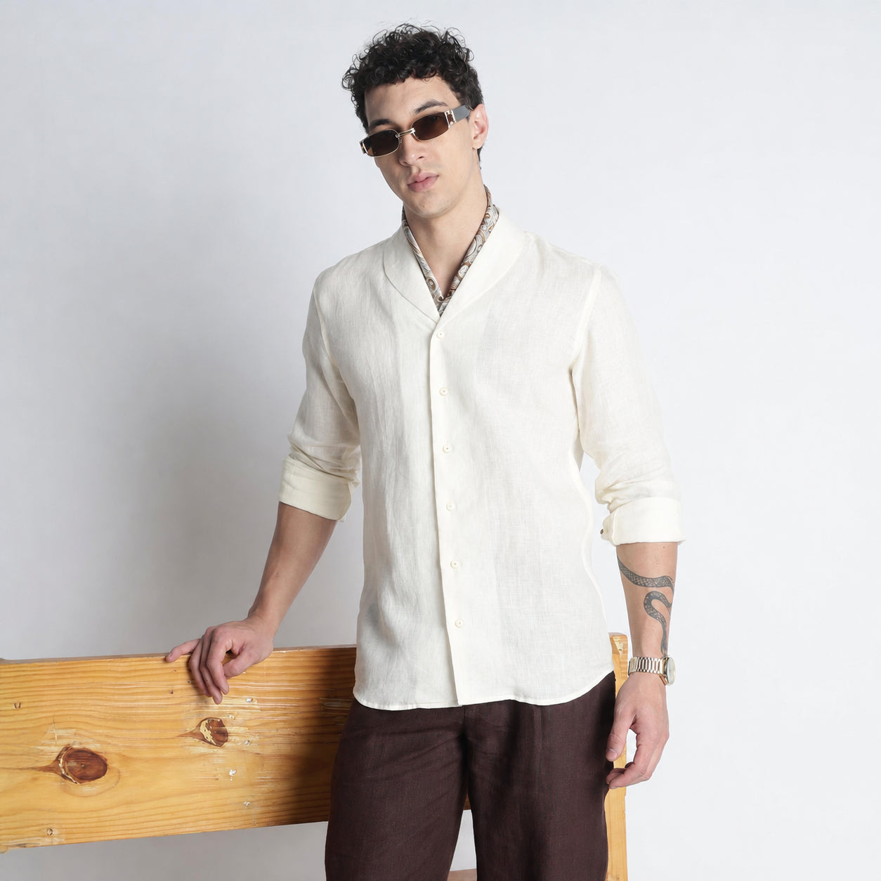 Serpent – Premium Shawl Collar Linen Shirt – Butter