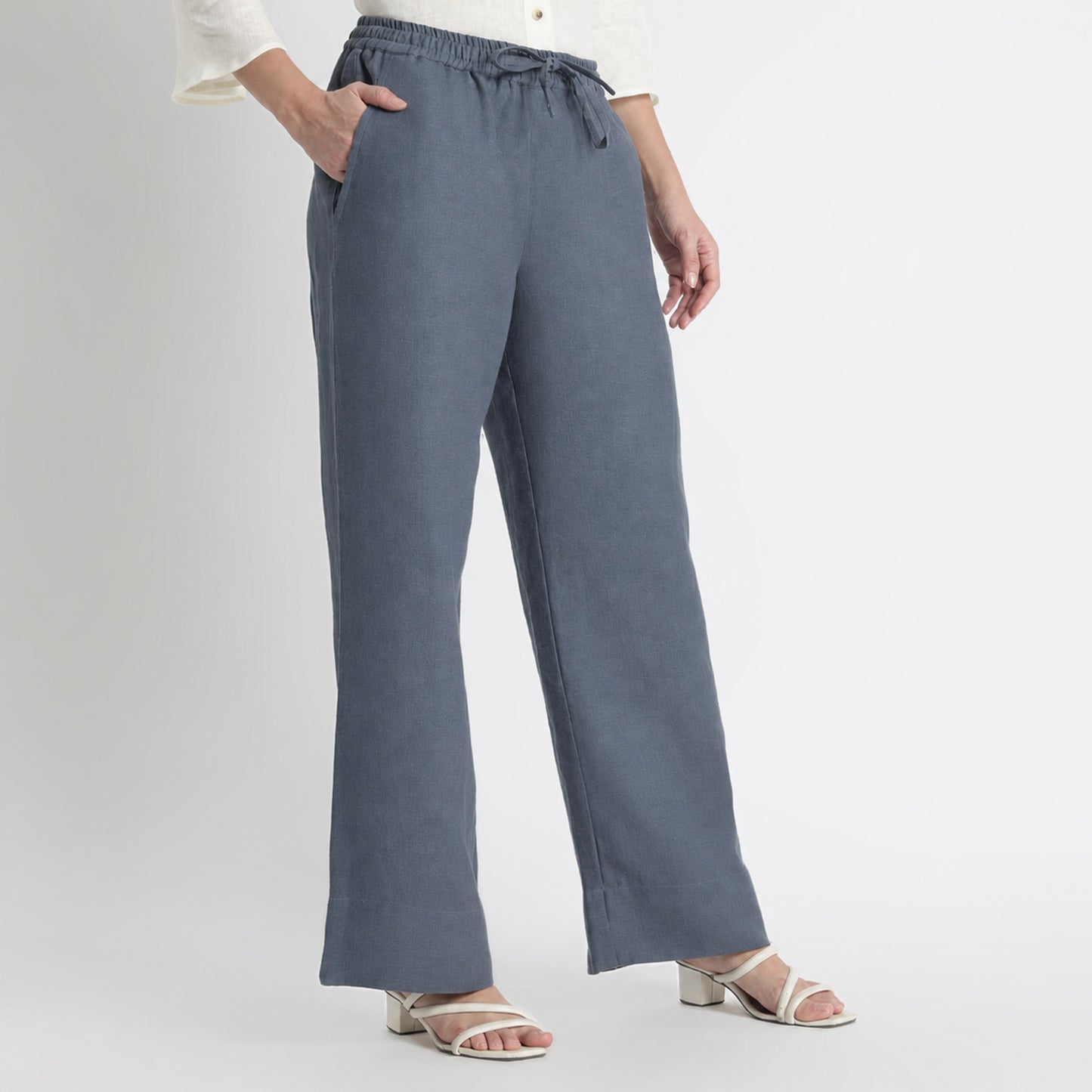 Sarah – Relaxed Drawstring Linen Lounge Pants – Pacific