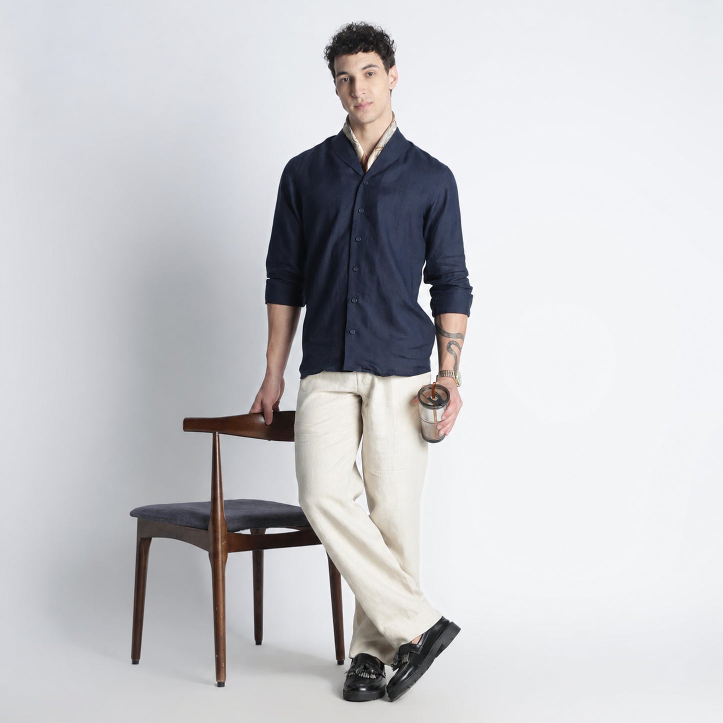 Serpent – Premium Shawl Collar Linen Shirt – Indigo