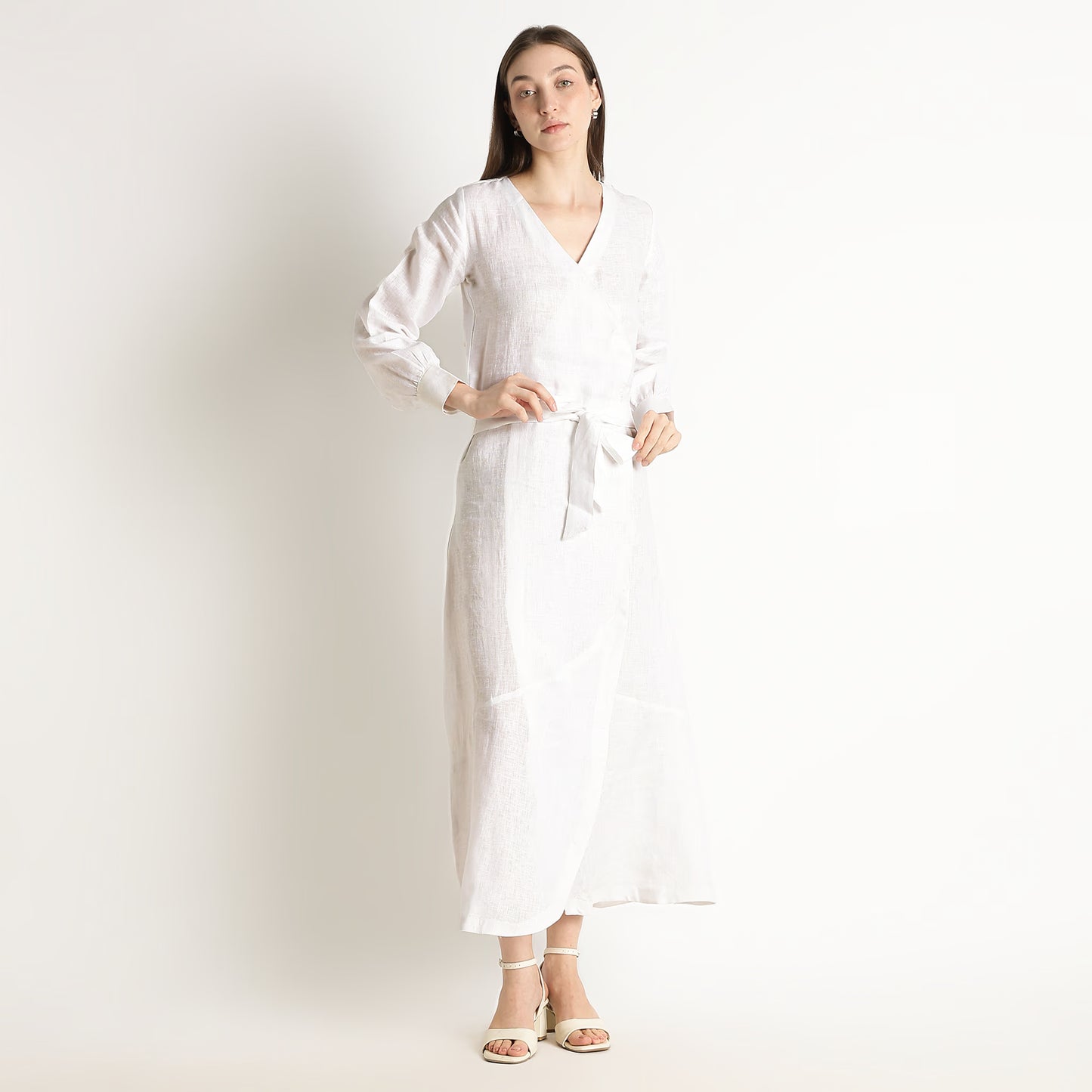 Milano – Fluid Wrap-Style Linen Dress – Blanc