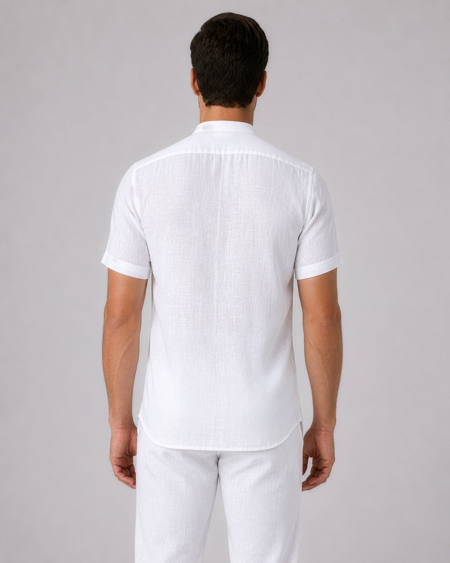 Linho – Luxury Band Collar Concealed Placket 100% Pure Linen Shirt – Blanc