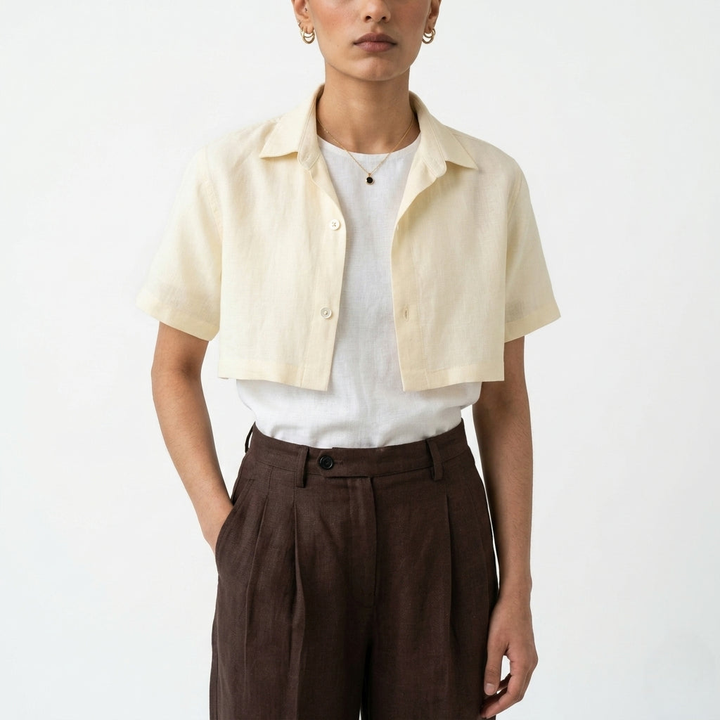 Zion – Premium Cropped Linen Shirt – Butter