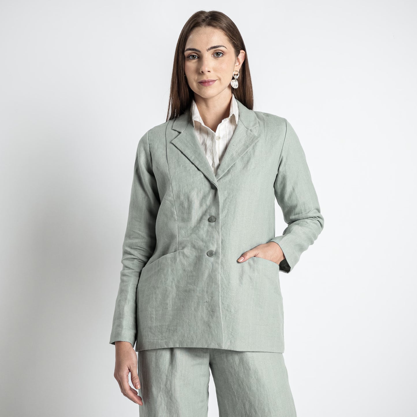 Belucci – Tailored Notch Lapel Linen Blazer – Olive