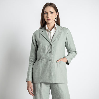 Belucci – Tailored Notch Lapel Linen Blazer – Olive