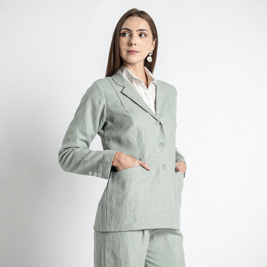 Belucci – Tailored Notch Lapel Linen Blazer – Olive