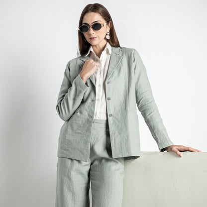 Belucci – Tailored Notch Lapel Linen Blazer – Olive