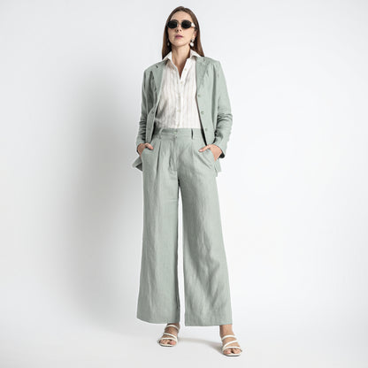 Summit – Pleated Wide-Leg Linen Trousers – Olive