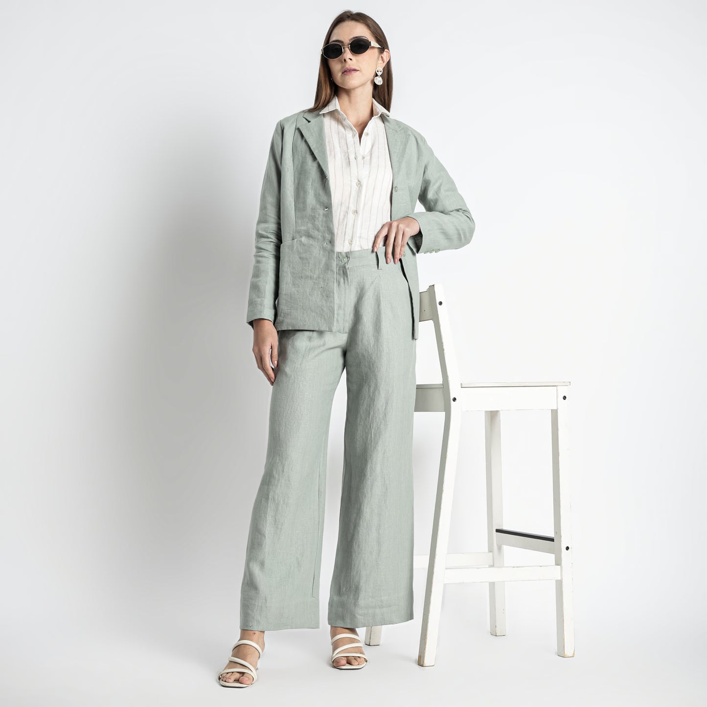 Summit – Pleated Wide-Leg Linen Trousers – Olive