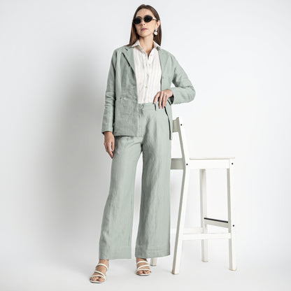 Summit – Pleated Wide-Leg Linen Trousers – Olive