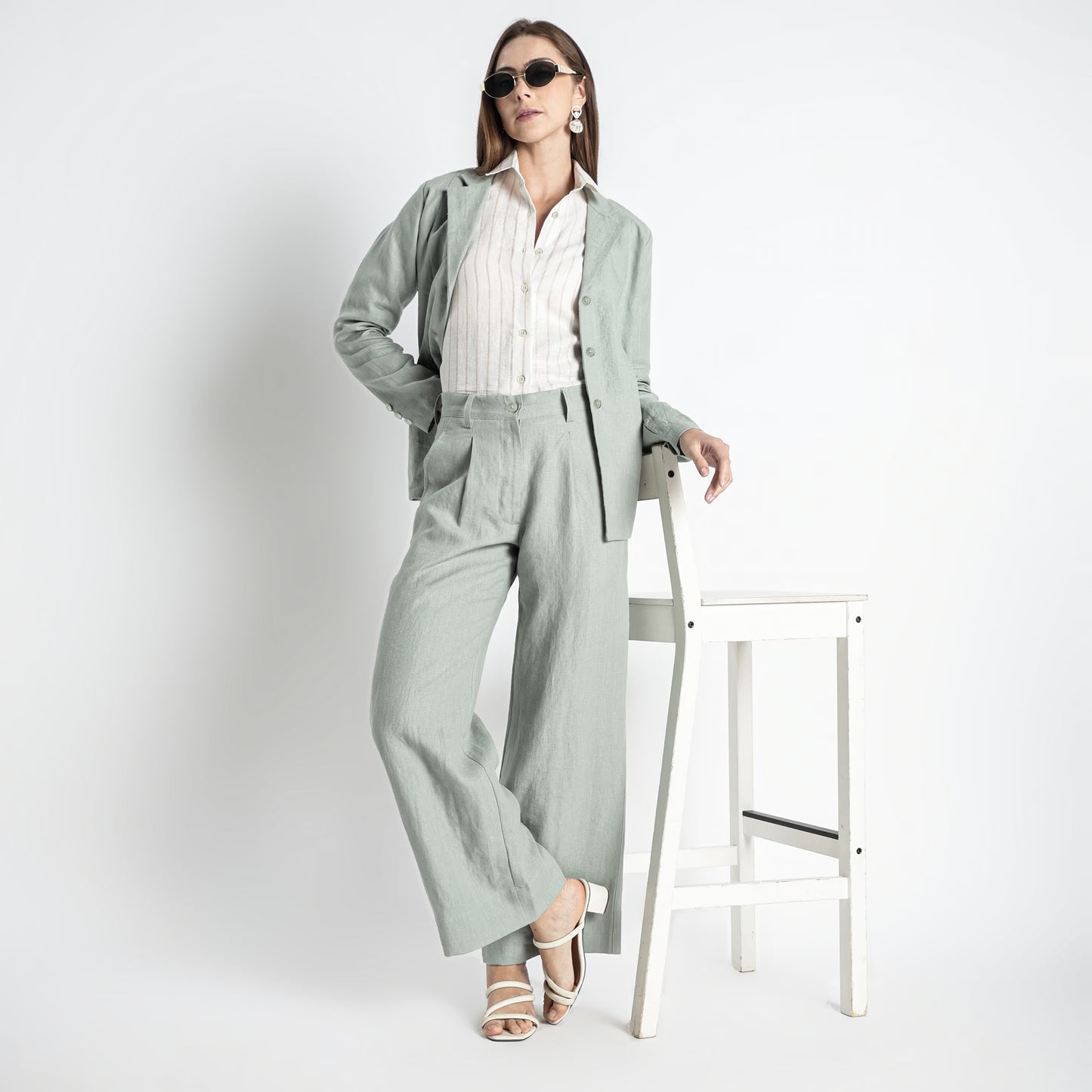 Summit – Pleated Wide-Leg Linen Trousers – Olive