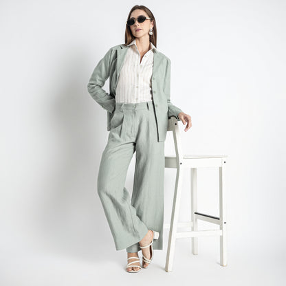 Summit – Pleated Wide-Leg Linen Trousers – Olive