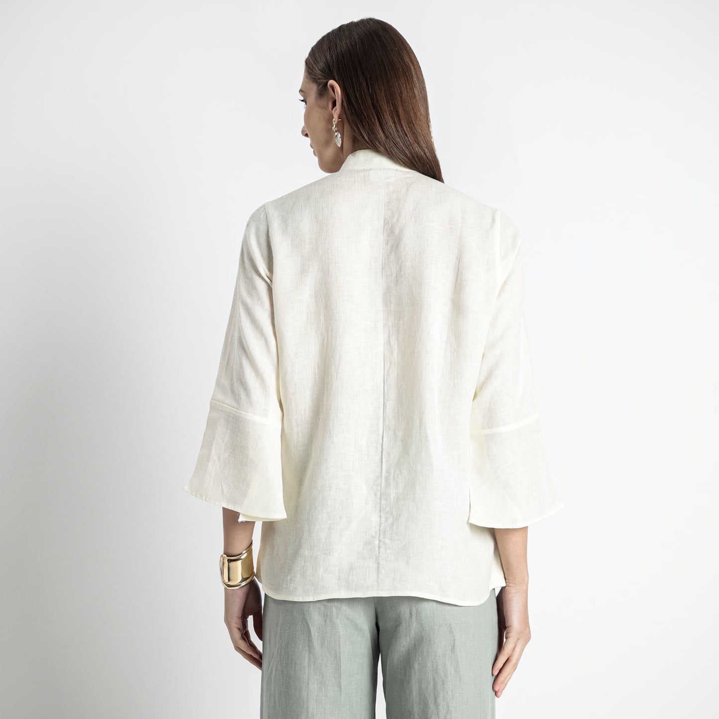 Rowan – Flounce Sleeve Linen Blouse – Ivory