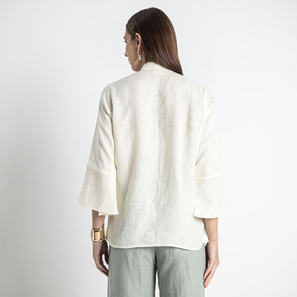 Rowan – Flounce Sleeve Linen Blouse – Ivory