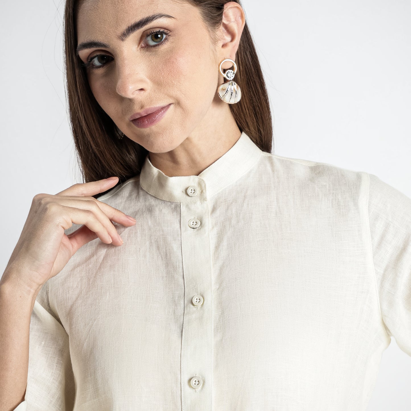 Rowan – Flounce Sleeve Linen Blouse – Ivory