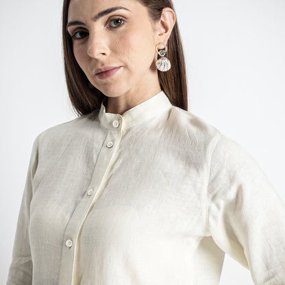 Rowan – Flounce Sleeve Linen Blouse – Ivory