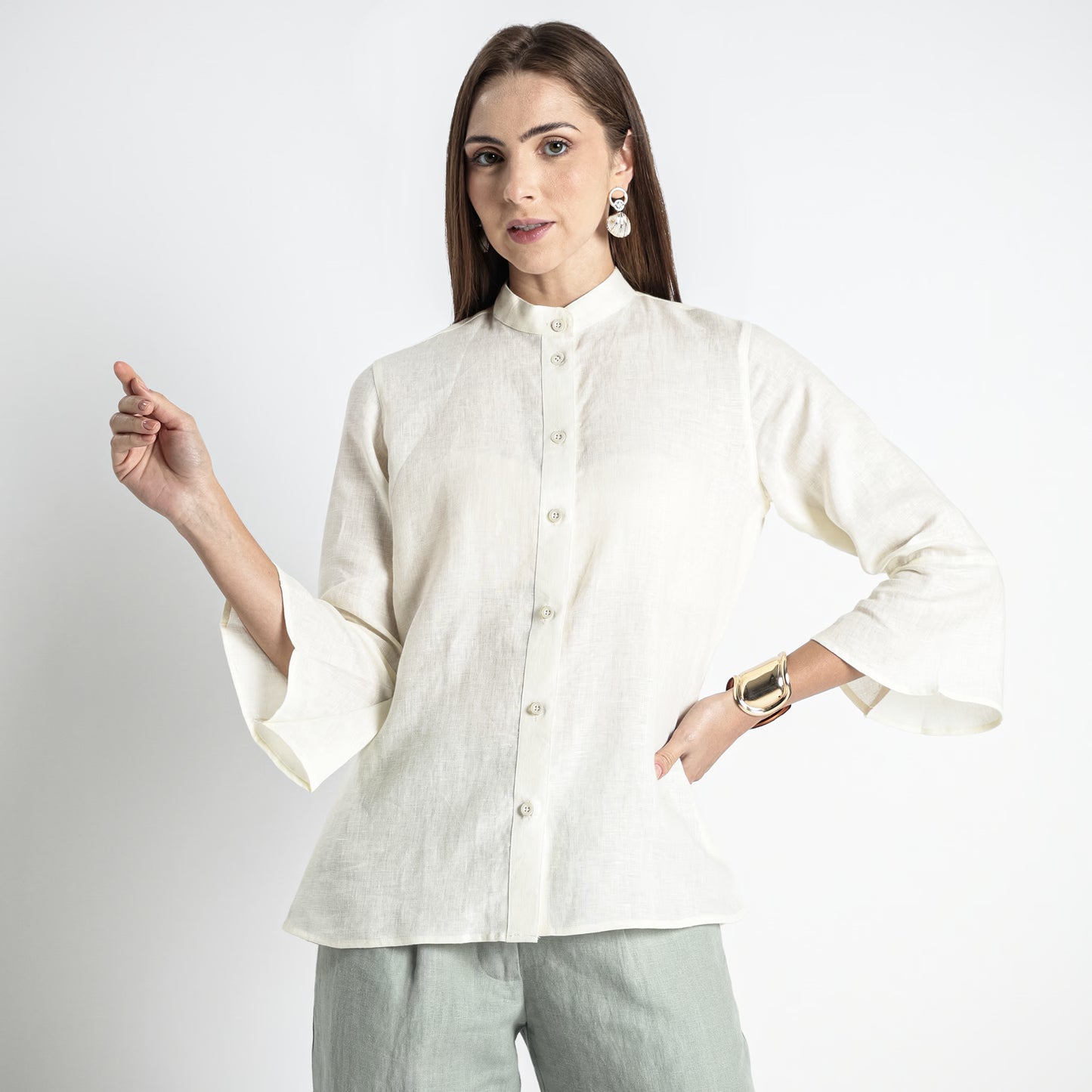 Rowan – Flounce Sleeve Linen Blouse – Ivory