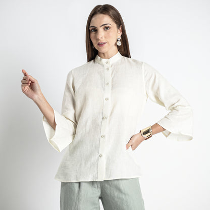 Rowan – Flounce Sleeve Linen Blouse – Ivory