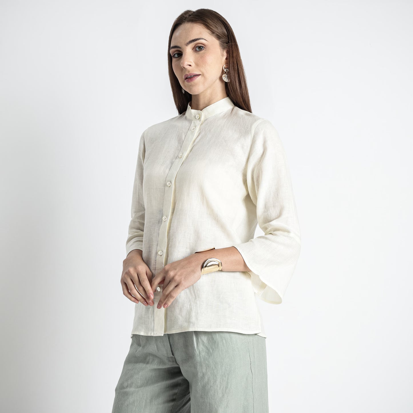 Rowan – Flounce Sleeve Linen Blouse – Ivory