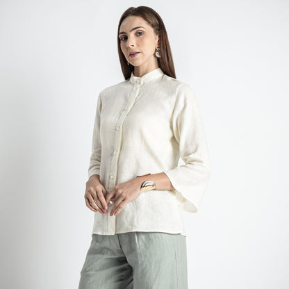 Rowan – Flounce Sleeve Linen Blouse – Ivory