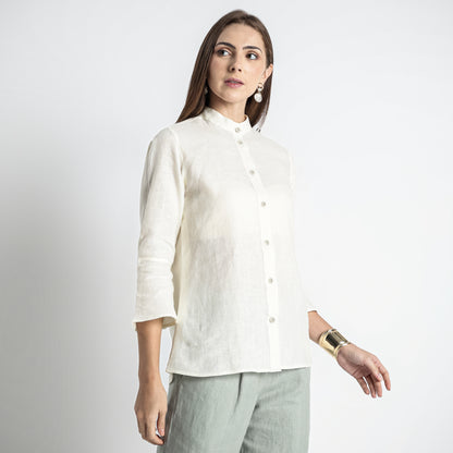 Rowan – Flounce Sleeve Linen Blouse – Ivory