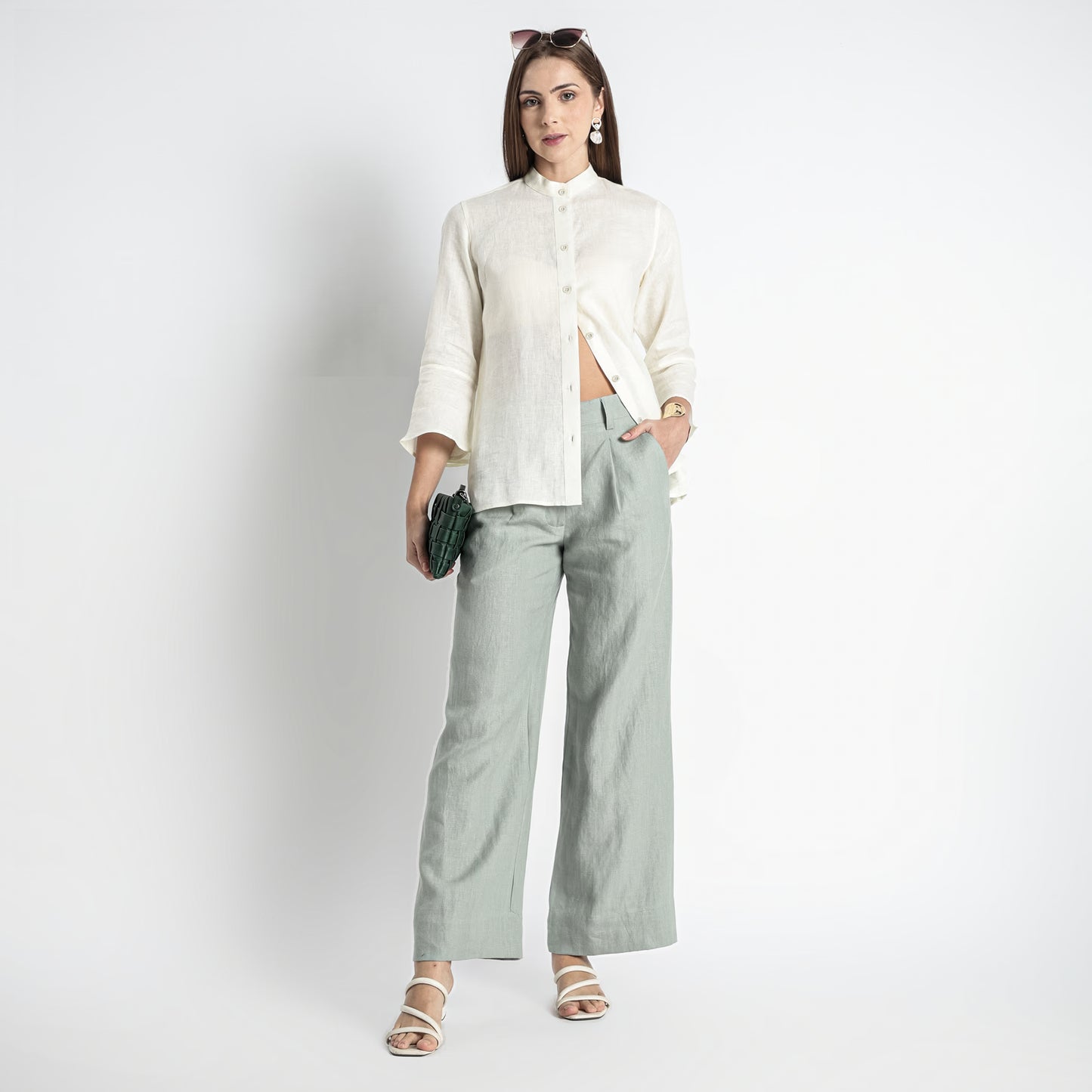 Rowan – Flounce Sleeve Linen Blouse – Ivory