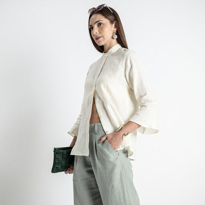 Rowan – Flounce Sleeve Linen Blouse – Ivory