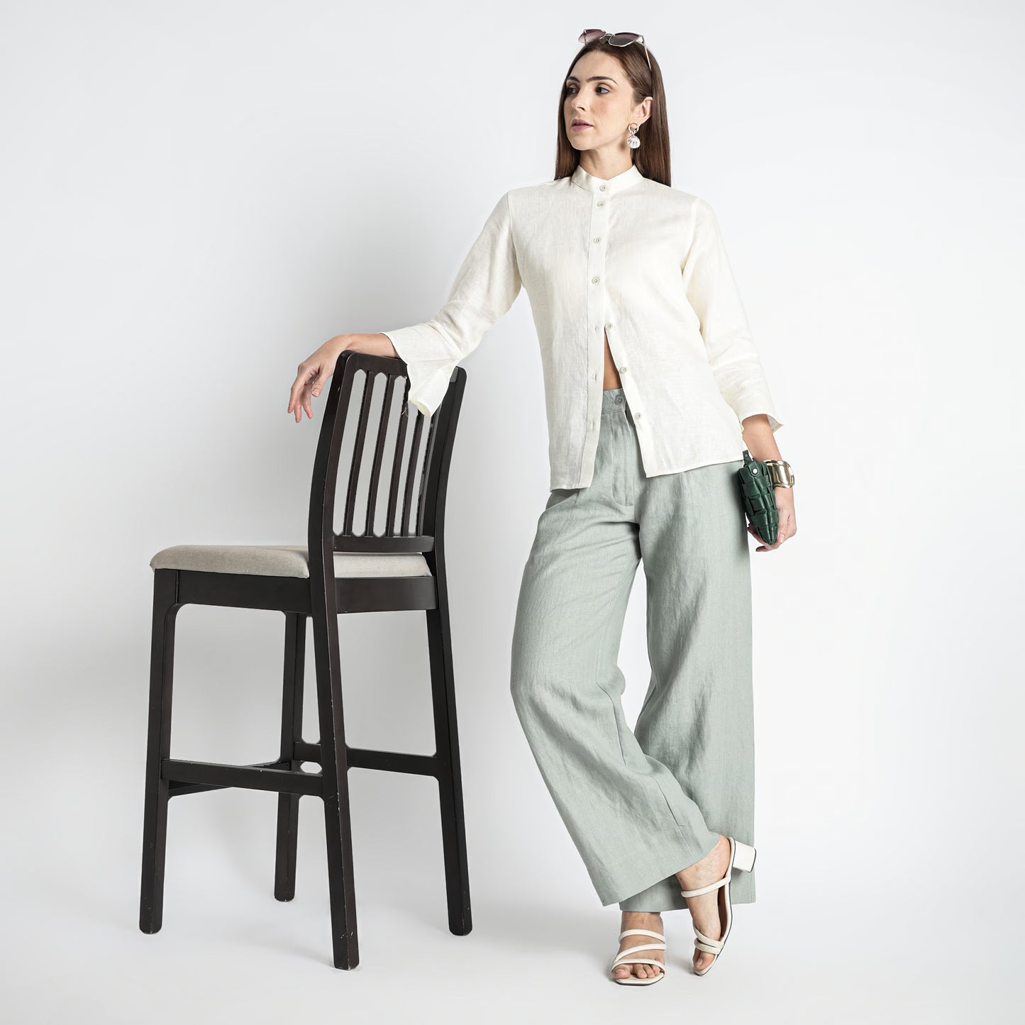 Rowan – Flounce Sleeve Linen Blouse – Ivory