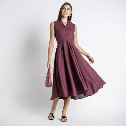 Helix – Premium Sleeveless Shirt Linen Dress – Wine