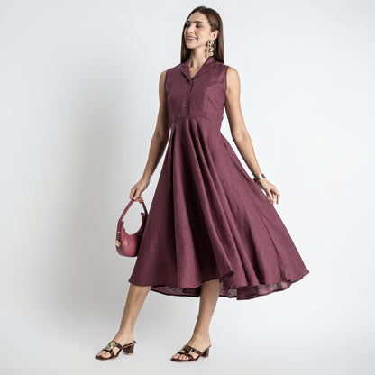 Helix – Premium Sleeveless Shirt Linen Dress – Wine