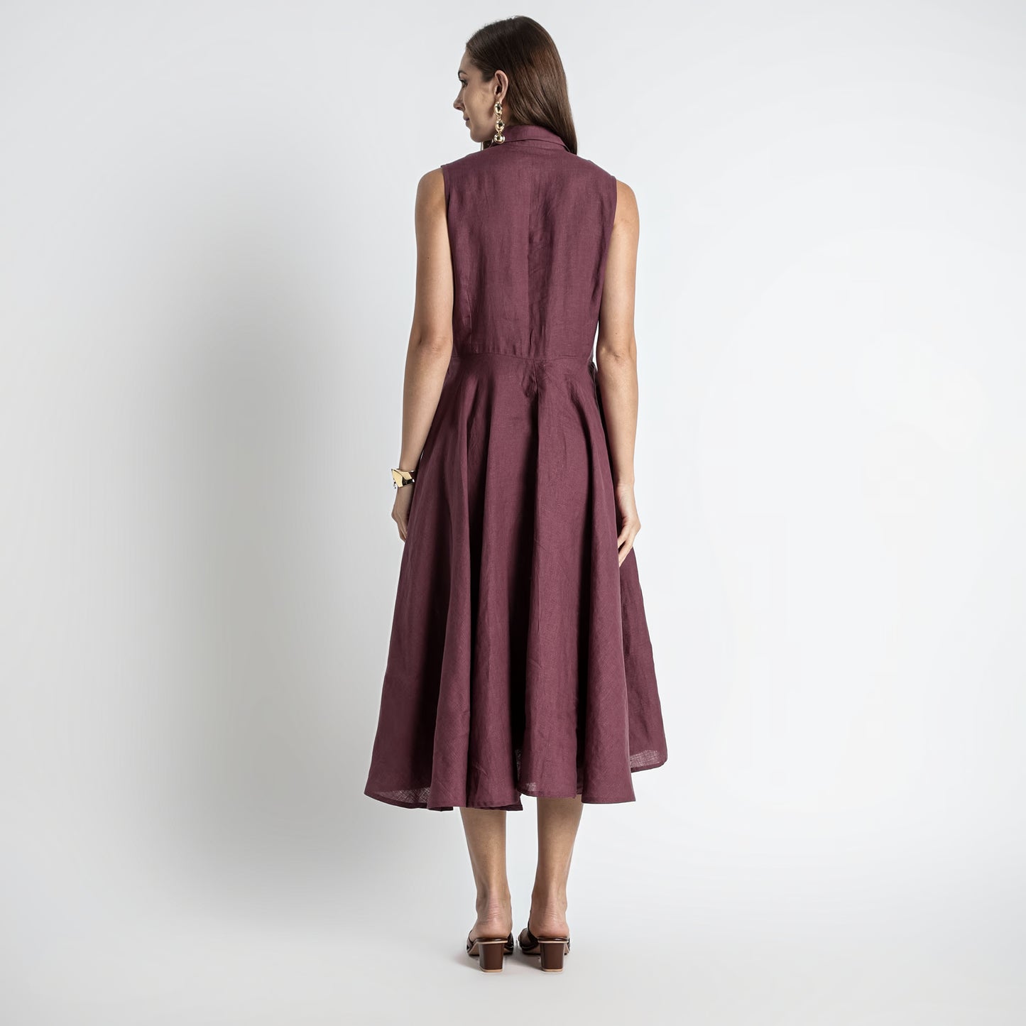 Helix – Premium Sleeveless Shirt Linen Dress – Wine