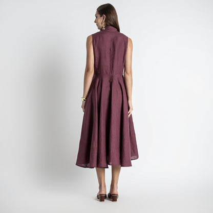 Helix – Premium Sleeveless Shirt Linen Dress – Wine