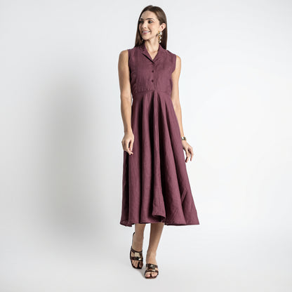 Helix – Premium Sleeveless Shirt Linen Dress – Wine