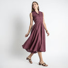 Helix – Premium Sleeveless Shirt Linen Dress – Wine