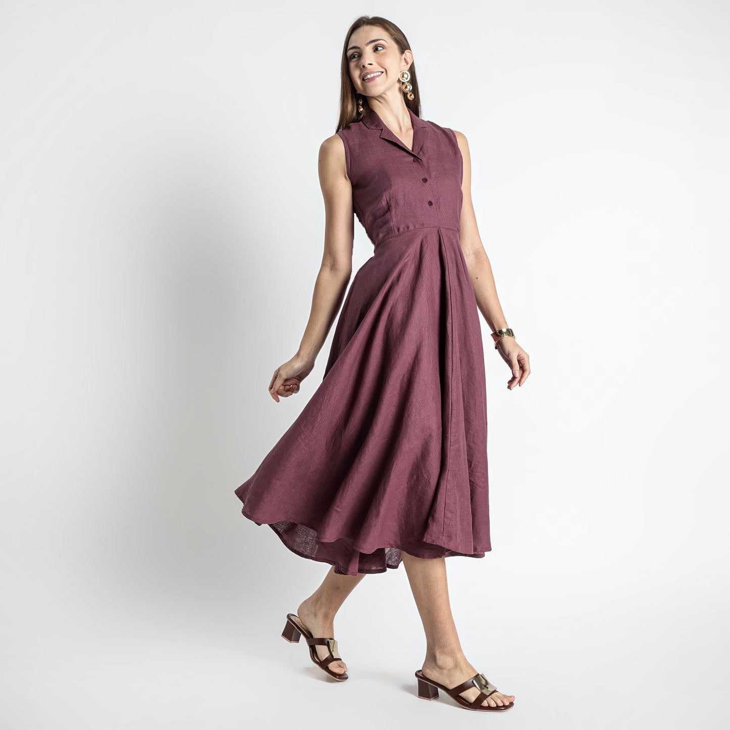 Helix – Premium Sleeveless Shirt Linen Dress – Wine