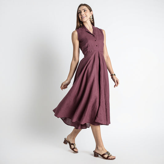 Helix – Premium Sleeveless Shirt Linen Dress – Wine