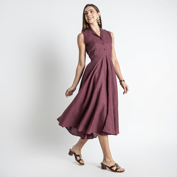 Helix – Premium Sleeveless Shirt Linen Dress – Wine