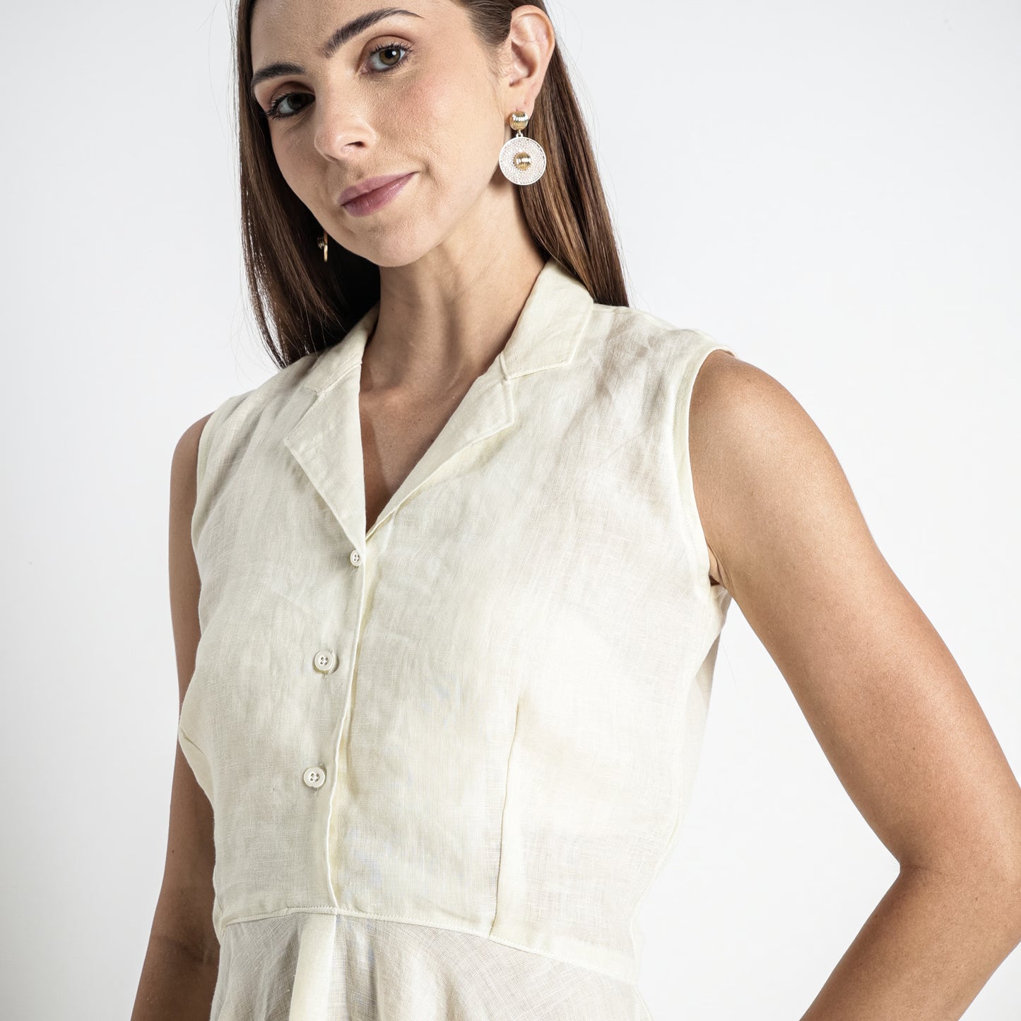 Helix – Premium Sleeveless Shirt Linen Dress – Butter