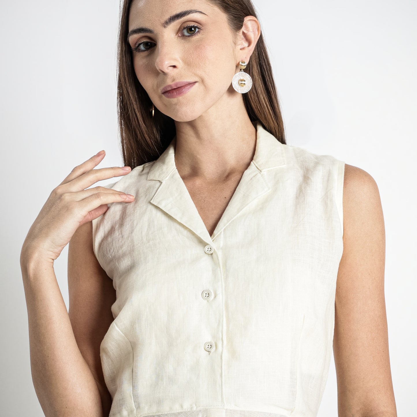 Helix – Premium Sleeveless Shirt Linen Dress – Butter
