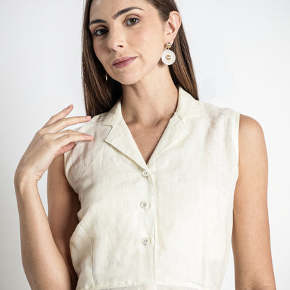Helix – Premium Sleeveless Shirt Linen Dress – Butter