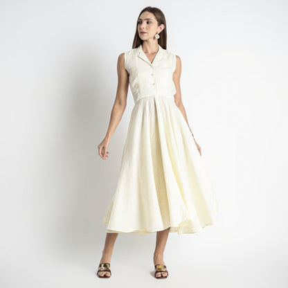 Helix – Premium Sleeveless Shirt Linen Dress – Butter