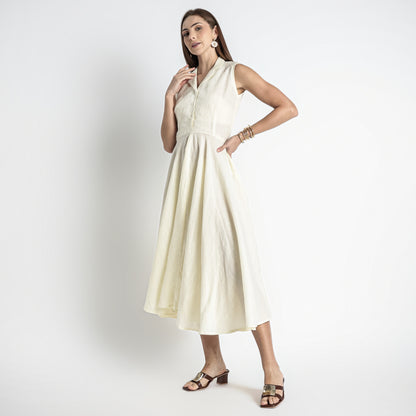 Helix – Premium Sleeveless Shirt Linen Dress – Butter