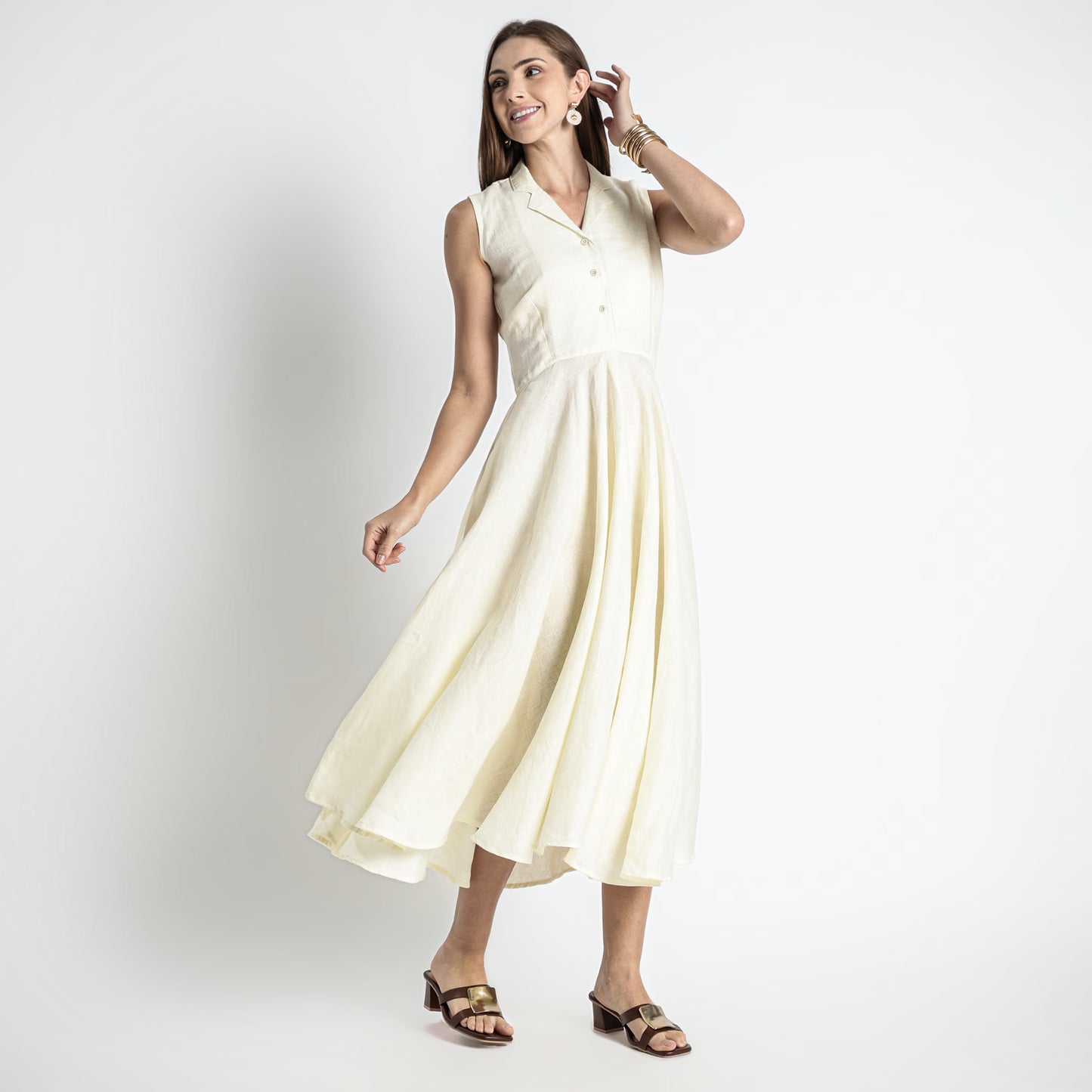 Helix – Premium Sleeveless Shirt Linen Dress – Butter