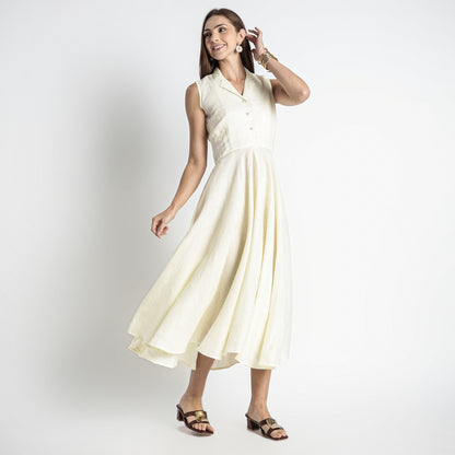 Helix – Premium Sleeveless Shirt Linen Dress – Butter