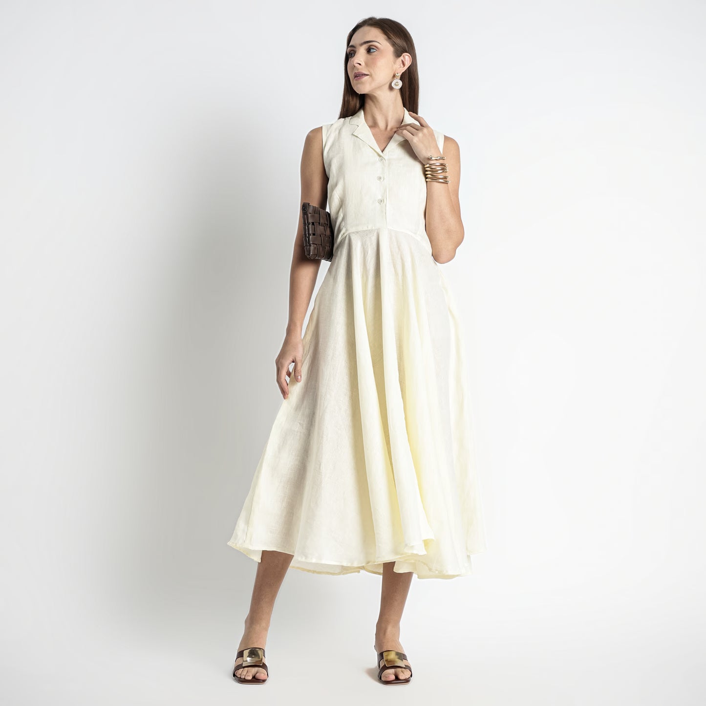 Helix – Premium Sleeveless Shirt Linen Dress – Butter