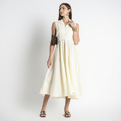 Helix – Premium Sleeveless Shirt Linen Dress – Butter