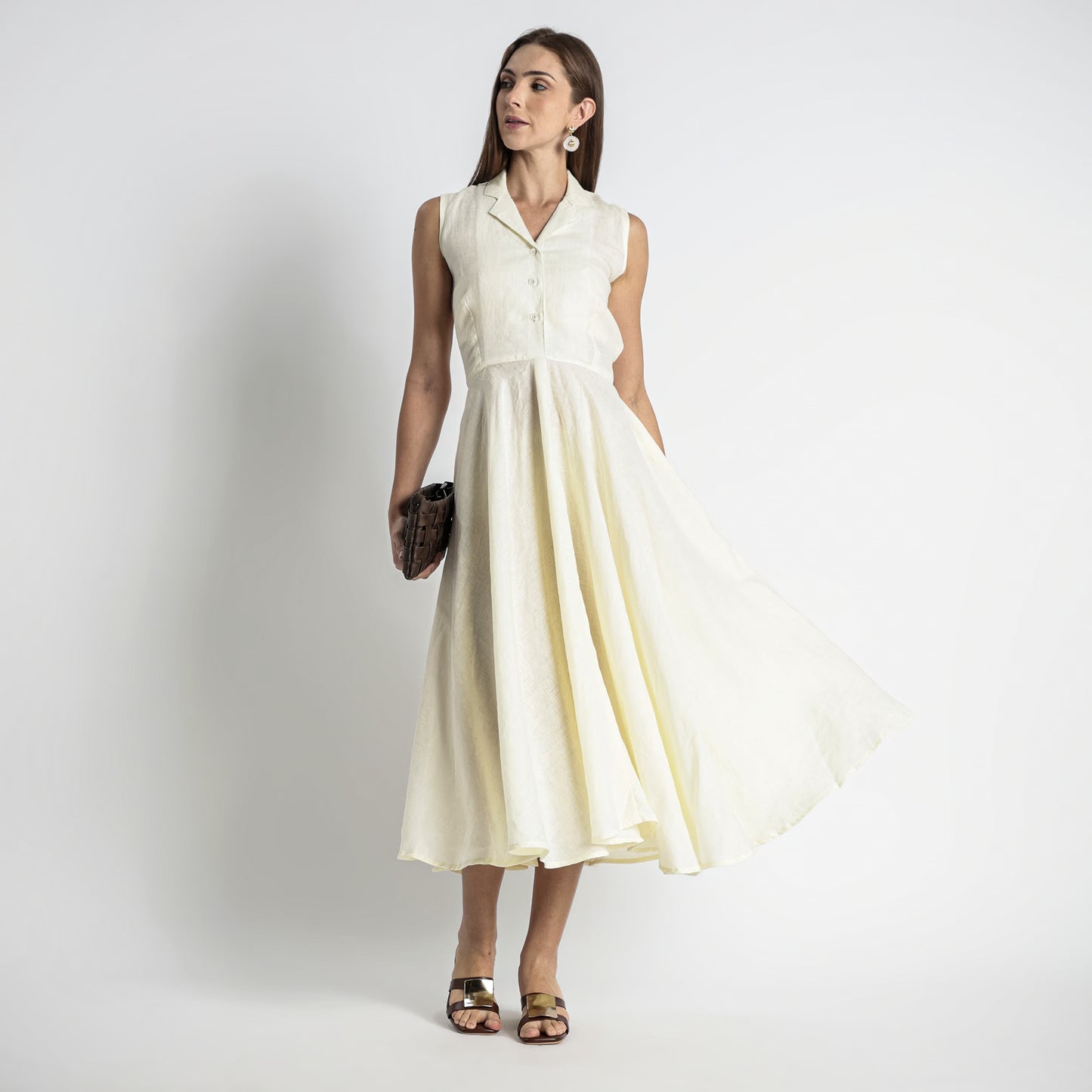 Helix – Premium Sleeveless Shirt Linen Dress – Butter