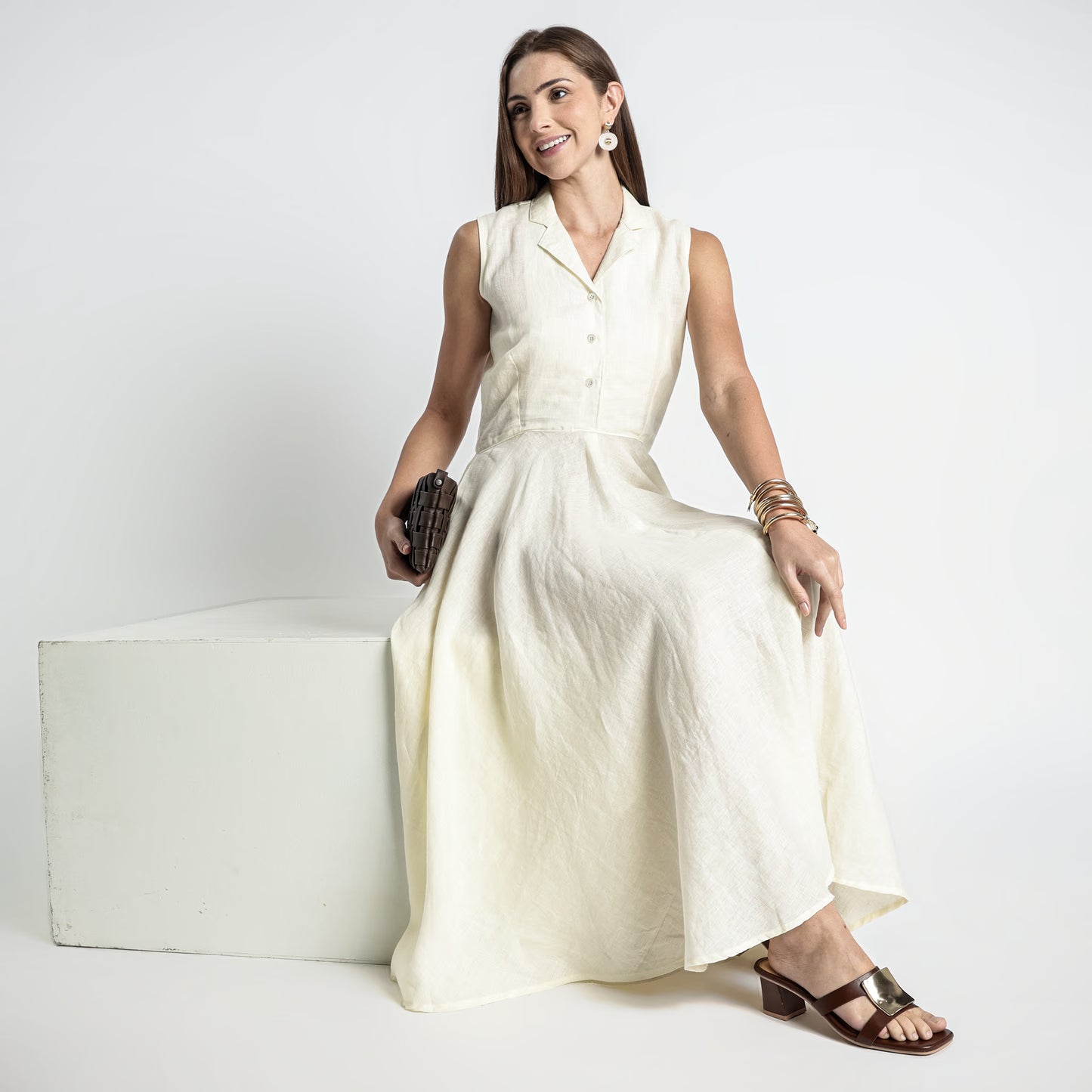 Helix – Premium Sleeveless Shirt Linen Dress – Butter