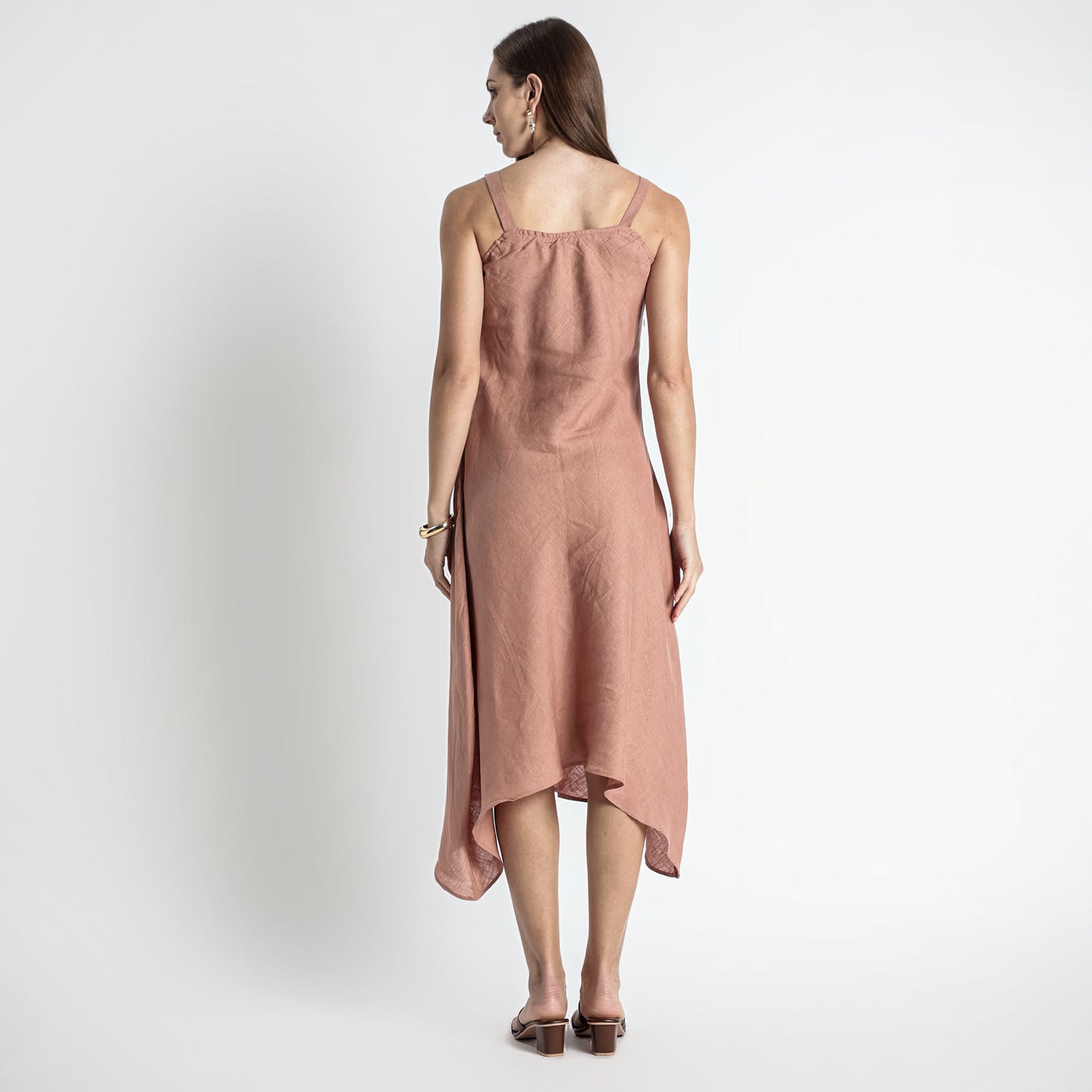 Lyra – Premium Asymmetrical Strap Linen Dress – Clay