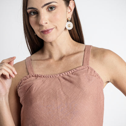 Lyra – Premium Asymmetrical Strap Linen Dress – Clay